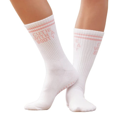 White Pilates Grip High Socks