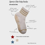 5th Avenue Active Sporty Chic Quarter Crew White Tan Grip Socks 5