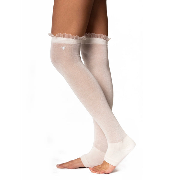 arebesk vintage ruffle leg warmers ivory