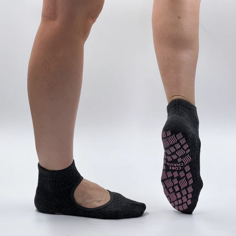 Core Chaud Ballet Grip Socks Heather Black with Pink Grips