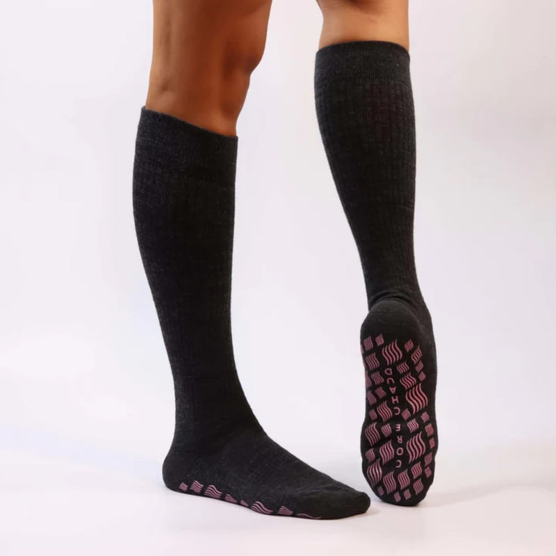 Core Chaud Knee High Grip Socks Heather Black witth Pink Grips 
