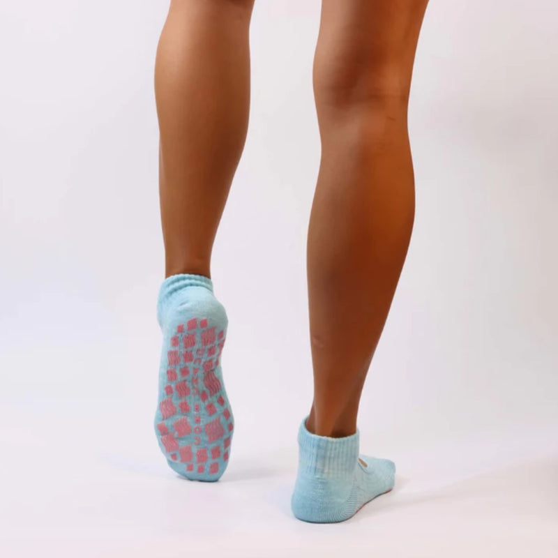 Core Chaud Ballet Grip Socks Heather Baby Blue with Coral Grips