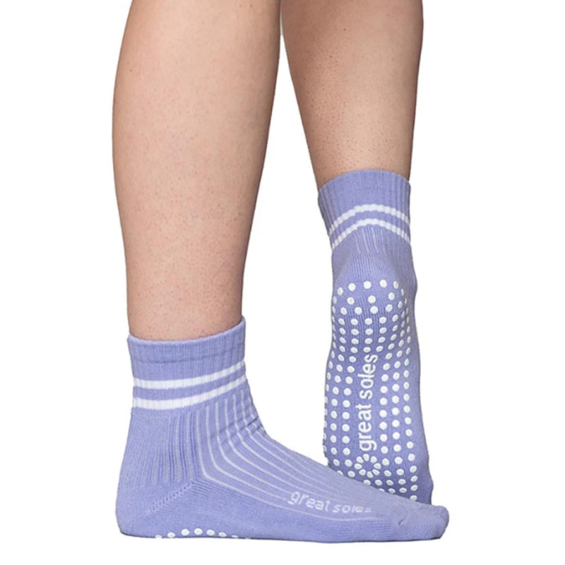 great soles Greer boyfriend crew lilac white grip socks