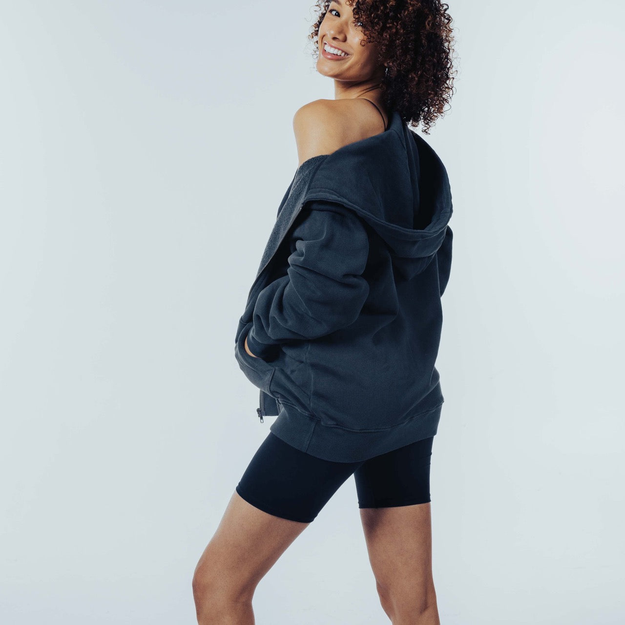 Oversized Zip Hoodie - Washed Black French Terry – JOAH BROWN®
