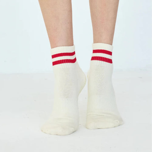 Lucky Honey Crew Grip Socks The Boyfriend Off-White and Red