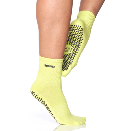 lucky honey the core sock lime green grip socks