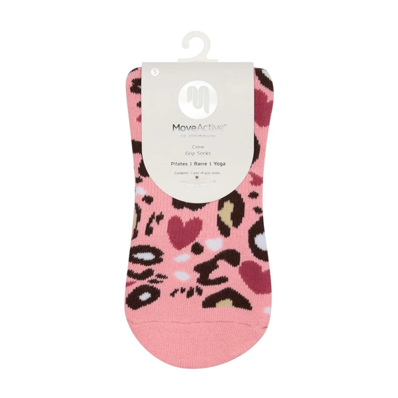 move active crew cheetah heart grip socks