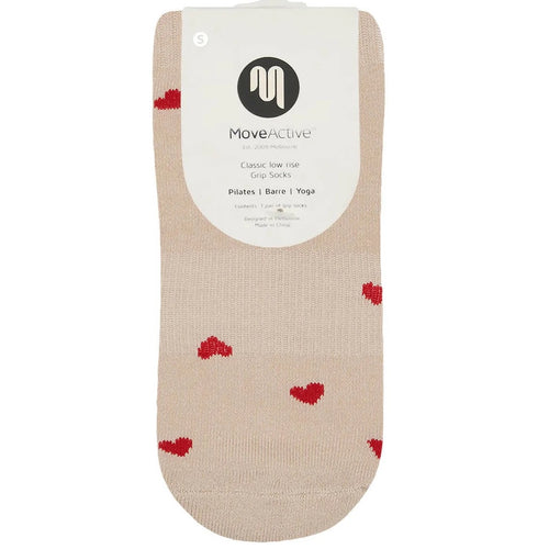 move active love me classic heart tan grip socks