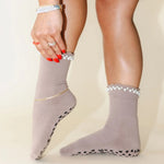 pilates honey brown pearl grip socks