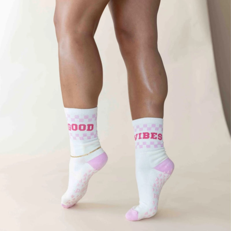 Pilates Honey Good Vibes Crew Grip Socks