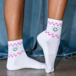 Pilates Honey Heart Smiley Face Crew Grip Socks 1