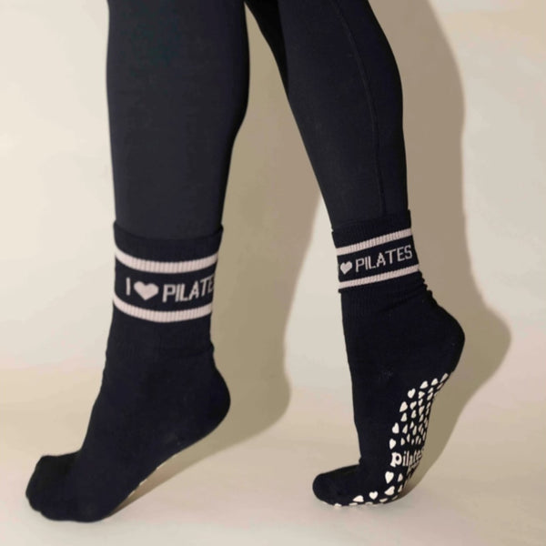 I heart pilates crew grip socks black white