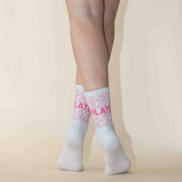 pilates honey pilates pilates pilates crew socks in gray and pink