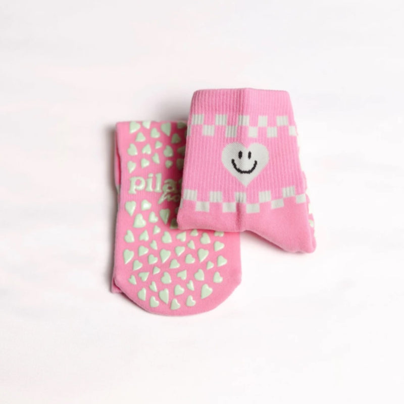 Pilates Honey Pink Smiley Crew Grip Sock