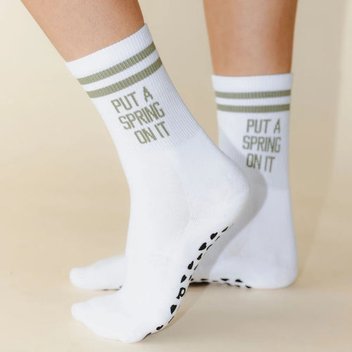 pilates honey put a spring on it crew grip socks