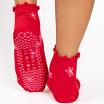 Pointe Studio Bloom Quarter Grip Socks Red 1