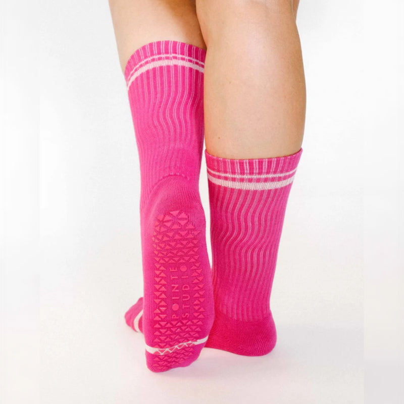 pointe studio varsity crew pink grip socks