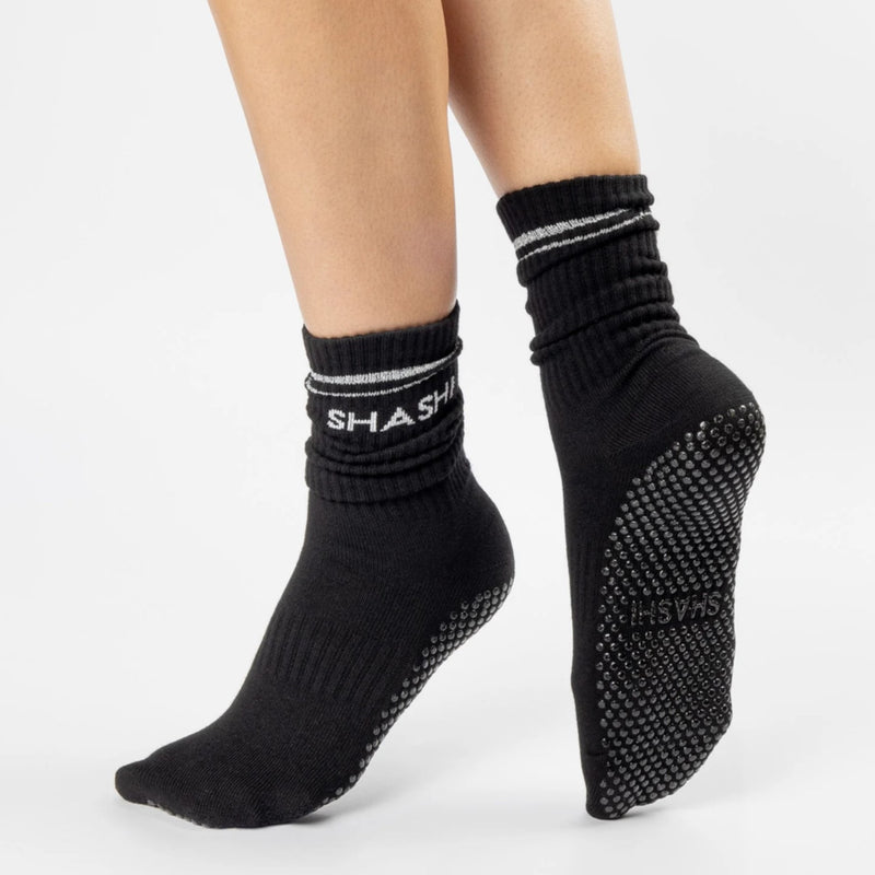 shashi halo crew black grip socks