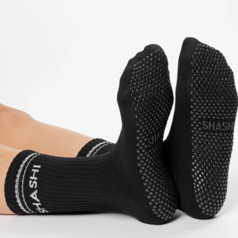 shashi halo crew black grip socks