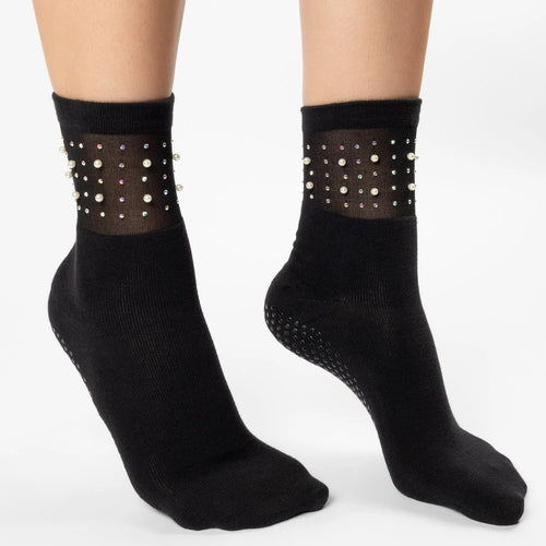 shashi sheer pearl crew grip socks black