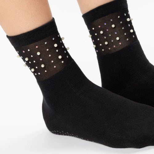 shashi sheer pearl crew grip socks black