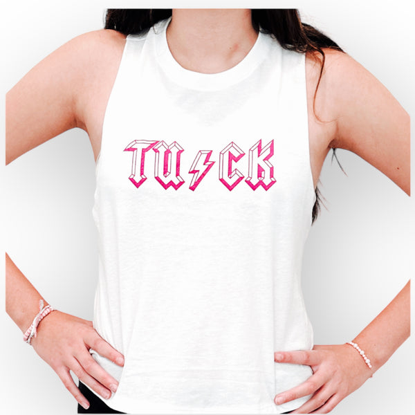 simply workout tuck rocker cropped racerback tank white