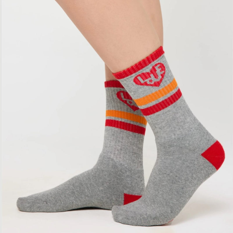 Spiritual Gangster One Love Striped Crew Sock Heather Gray