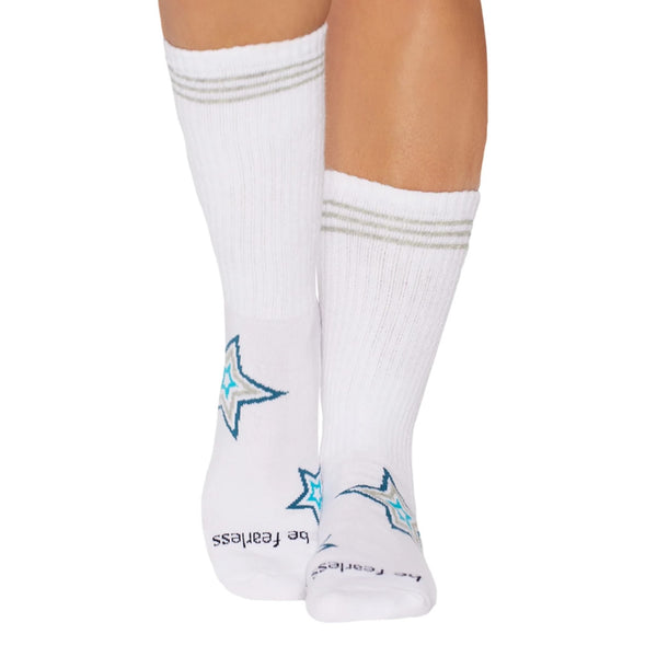 Sticky Be Be Fearless Crew White Starburst Grip Socks 1