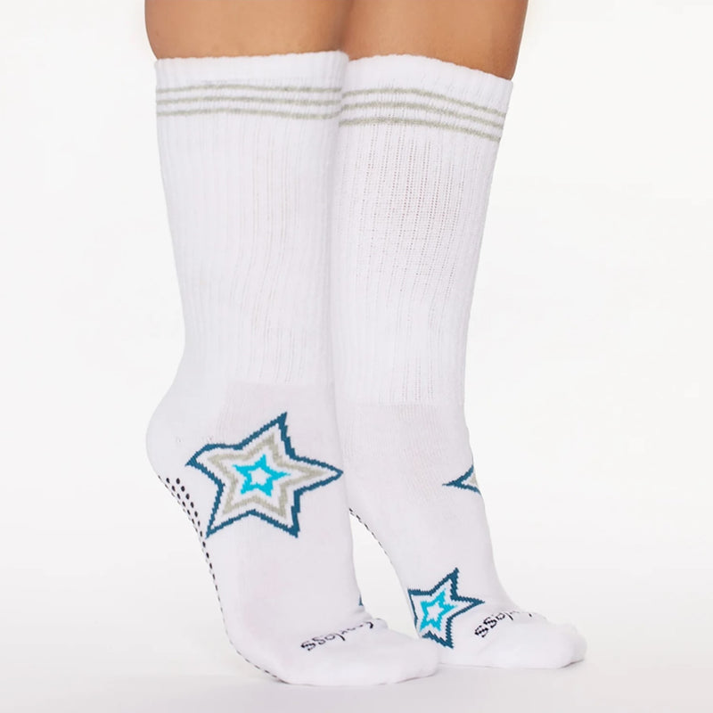 Sticky Be Be Fearless Crew White Starburst Grip Socks 2