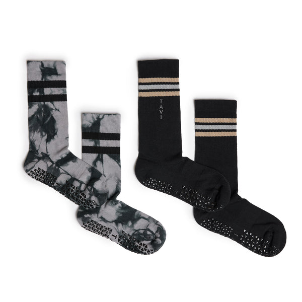 tavi active kai 2 pack grey tie dye shine stripes grip socks