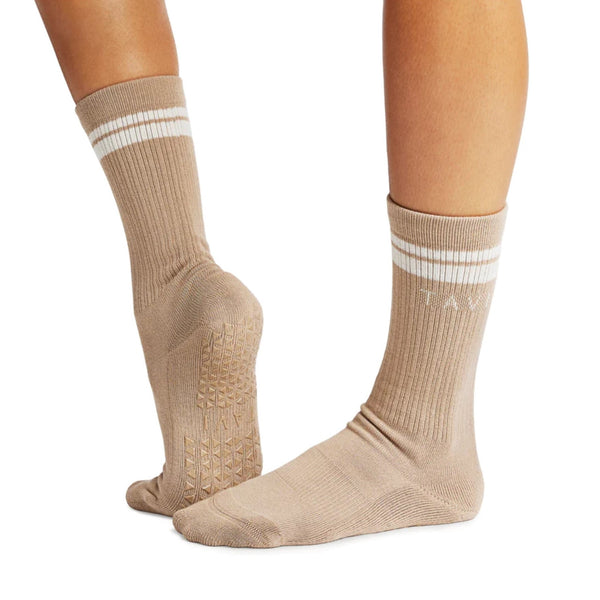 Tavi Active Kai Crew Grip Socks Latte Stripe