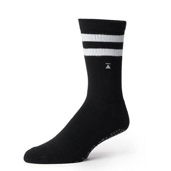 Toesox Crew Grip Socks Black White Stripe