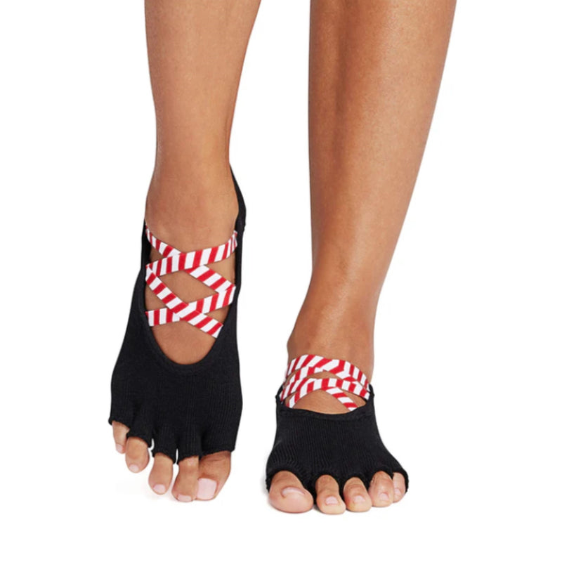 toesox half toe grip socks Elle candy cane lane