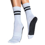 Tucketts Crew Closed Toe Grip Socks Striped Black & Lilac