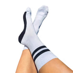 Tucketts Crew Closed Toe Grip Socks Striped Black & Lilac