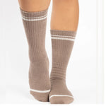 pointe studio varsity crew grip socks taupe