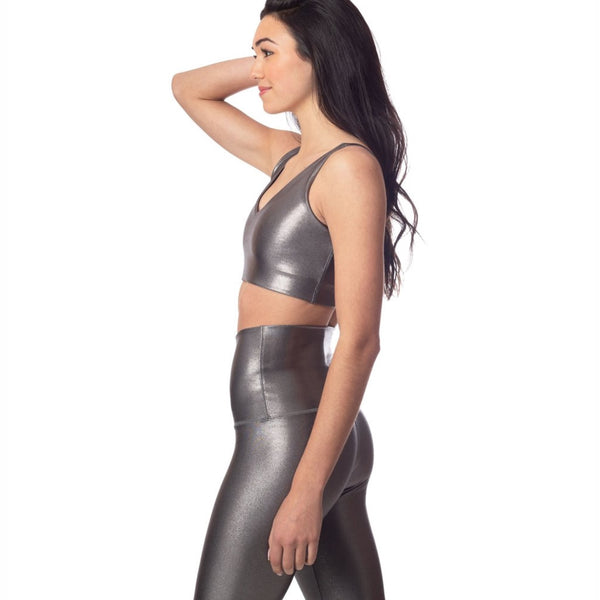 Emily Hsu Gunmetal Shimmer V Crop Top