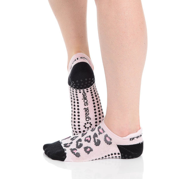 Great Soles Keira Leopard Tab Back Pink Black Grip Sock 