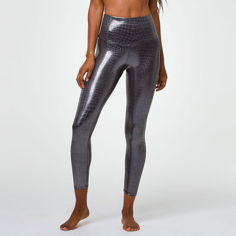 Buy online Solid Silver Shimmer Polyester Leggings from Capris