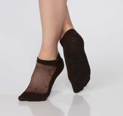 Shashi Star Sparkle Mesh Black Open Toe Grip Sock - BELE Fit