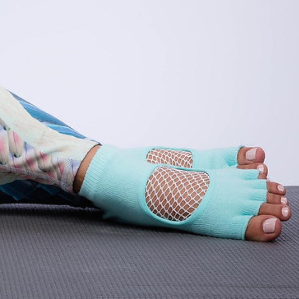 Arebesk Fishnet Open Toe Grip Socks - Teal (Barre / Pilates) - SIMPLYWORKOUT