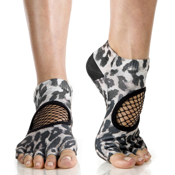 Arebesk Fishnet Open Toe Grip Socks - Leopard (Barre / Pilates) - SIMPLYWORKOUT