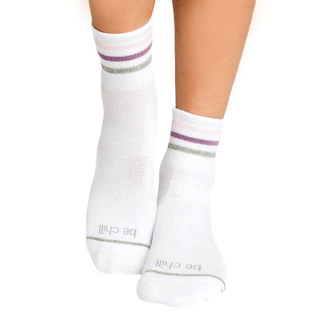 Be Chill - White Plum - Short Crew Grip Socks (Barre / Pilates)