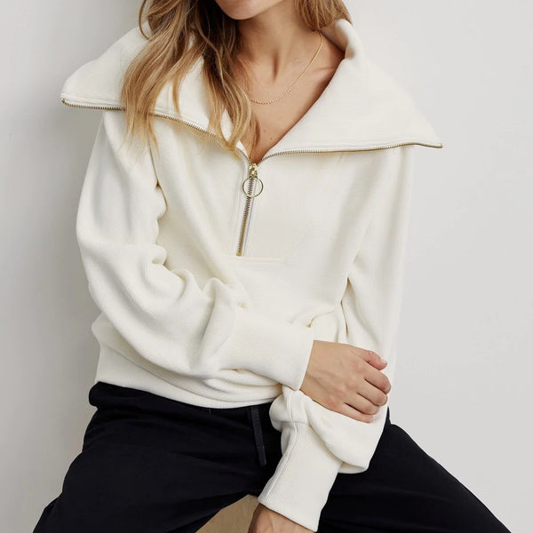 Varley vine zip pullover ivory ribbed