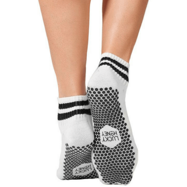 boyfriend lucky honey crew grip sock in white